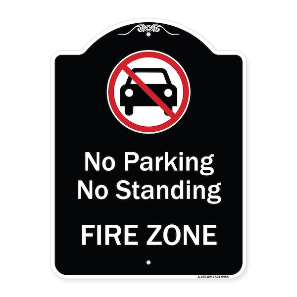 Designer Series-No Parking Or Standing Fire Zone With Graphic, 24" x 18", BW-1824-9958